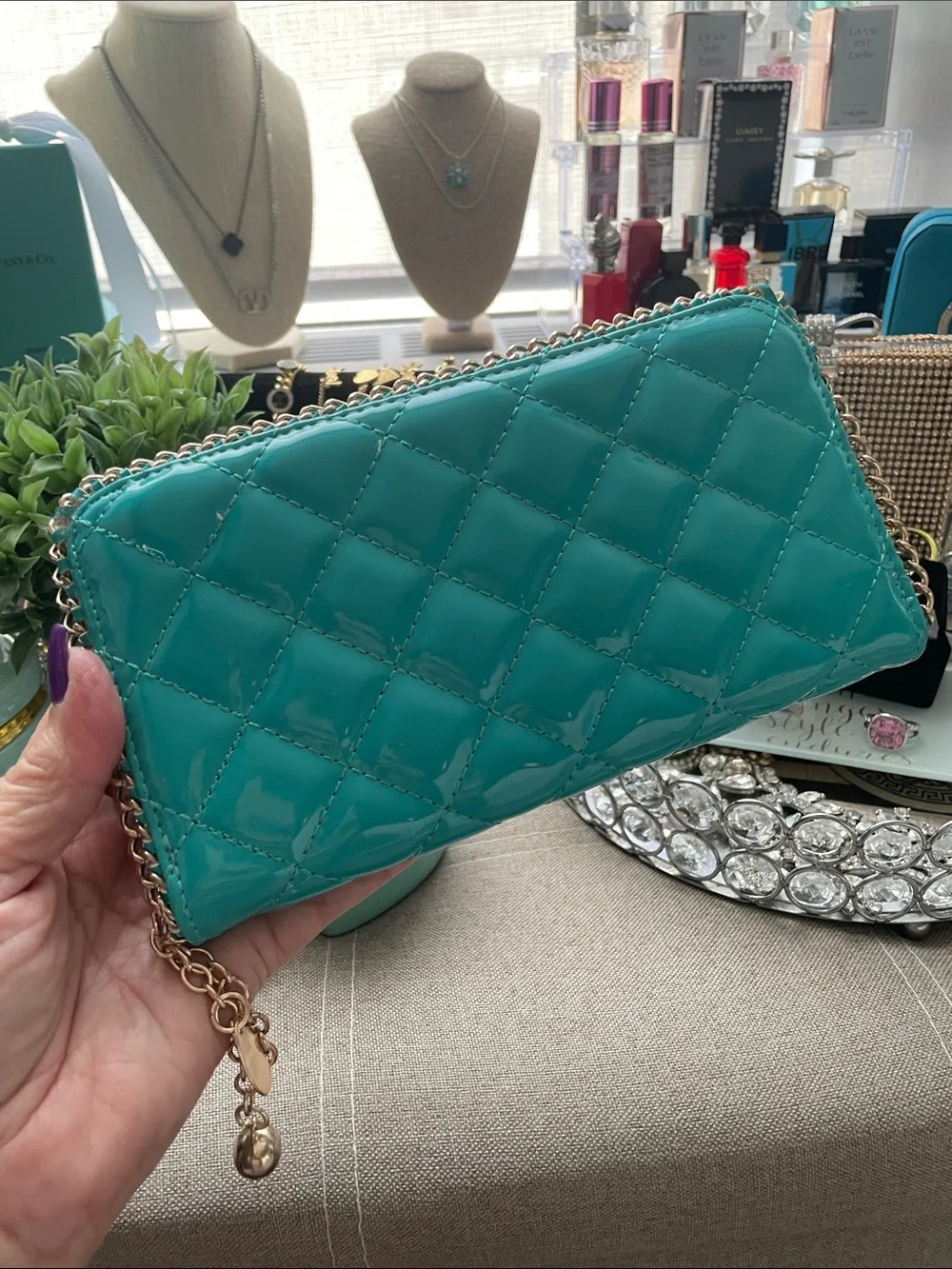 ✨Tiffany Blue Patent Leather Quilted Zip Wallet✨NEW